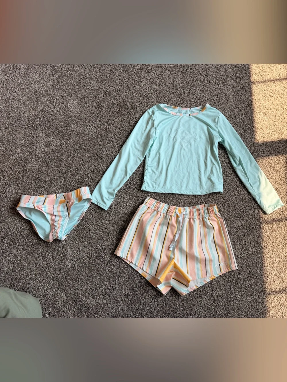 Roxy Girls Mint Long-Sleeve Top with Pastel Striped Shorts & Briefs